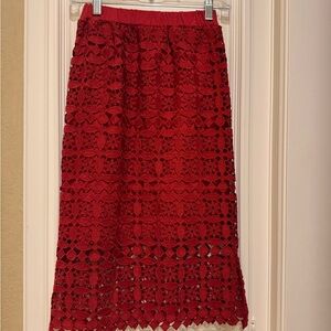 Anthropologie Red Crochet/ lace Midi Skirt